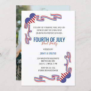 Fourth of July Pool Party Red, Blue and White Invi Invitation