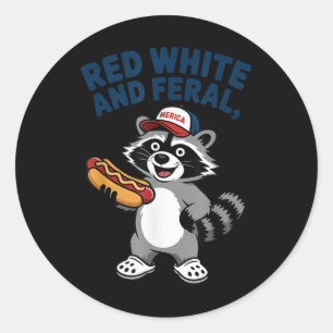 Fourth Of July Racoon Red White And Feral Indepen Classic Round Sticker