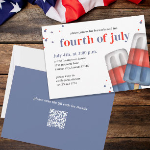 Fourth Of July Red White and Blue Summer Popsicle Invitation