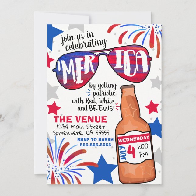 Fourth of July Red, White, and Brew Invitation (Front)