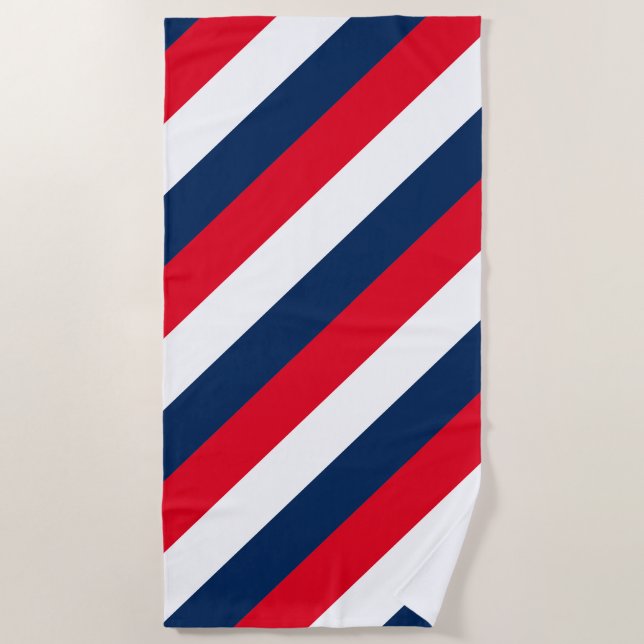 Fourth of July red white blue stripes modern Beach Towel (Front)