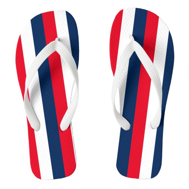 Fourth of July red white blue stripes modern Thongs (Footbed)