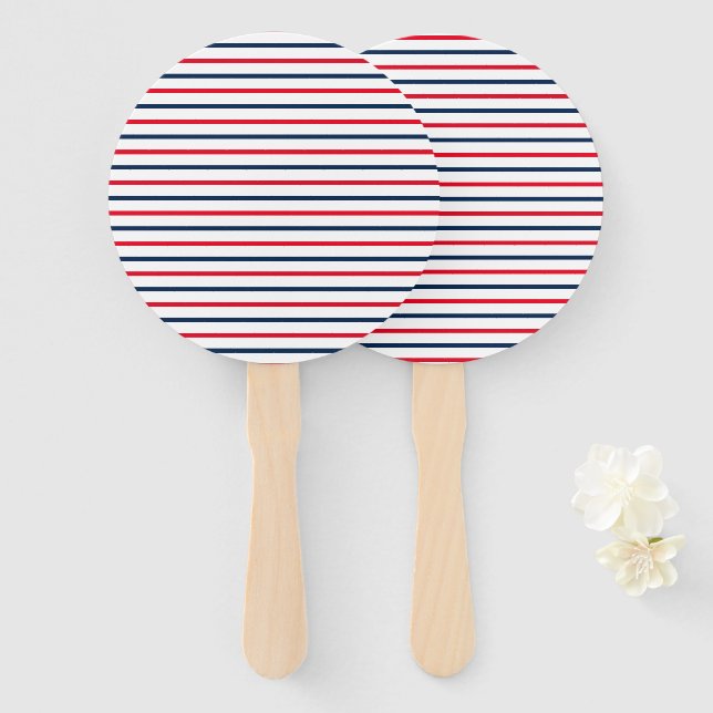 Fourth of July red white blue stripes patriotic Hand Fan (Front and Back)