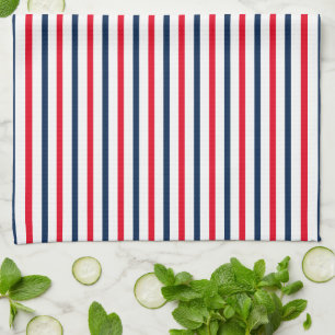 Fourth of July red white blue stripes patriotic Tea Towel