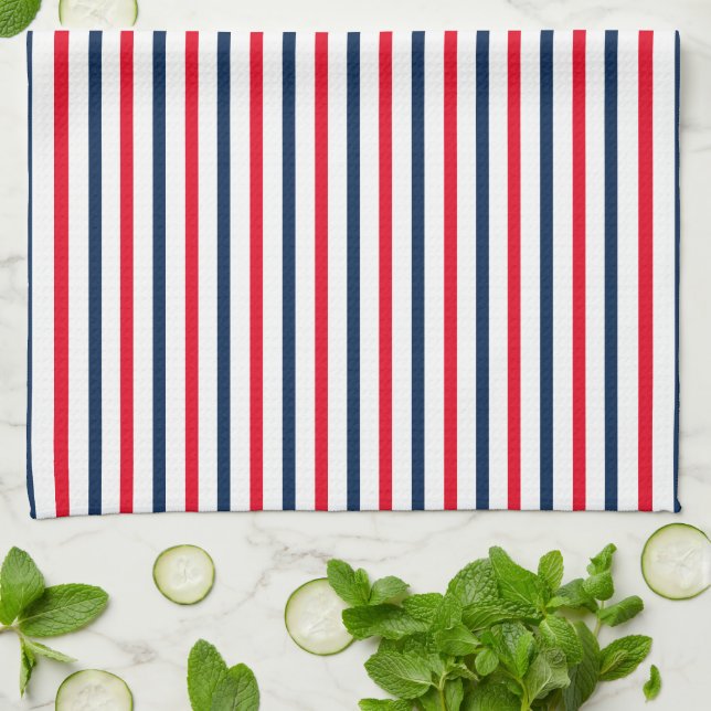 Fourth of July red white blue stripes patriotic Tea Towel (Folded)