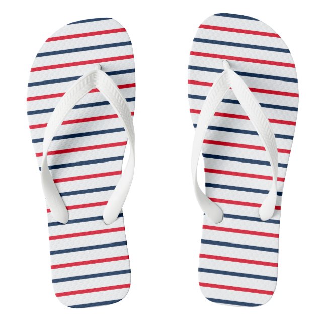 Fourth of July red white blue stripes patriotic Thongs (Footbed)