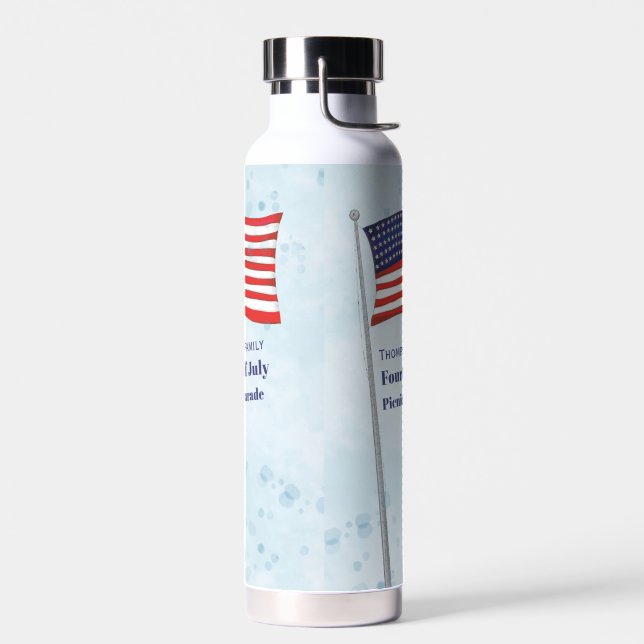Fourth of July Red White Blue Watercolor Flag Water Bottle (Left)