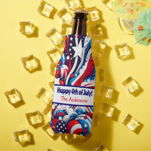Fourth of July   Stars and Stripes Personalised Bottle Cooler