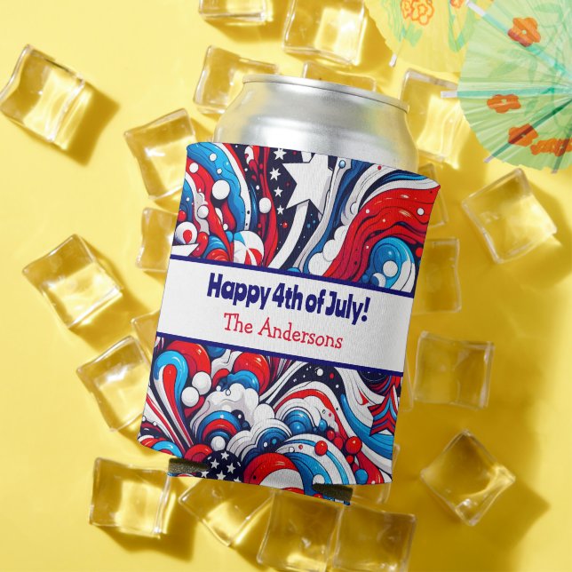 Fourth of July | Stars and Stripes Personalised Can Cooler (In Situ Summer)
