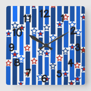 Fourth of July Stars and Stripes Square Wall Clock