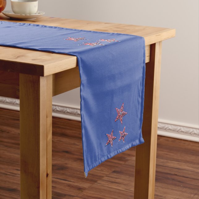 Fourth of July Stars Blue Long Table Runner (In Situ)
