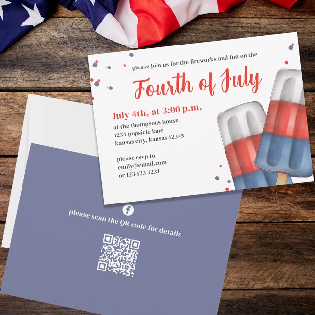 Fourth of July Summer Popsicles Custom Invitation (Fourth of July Red, White, and Blue summer party invitation postcard. )
