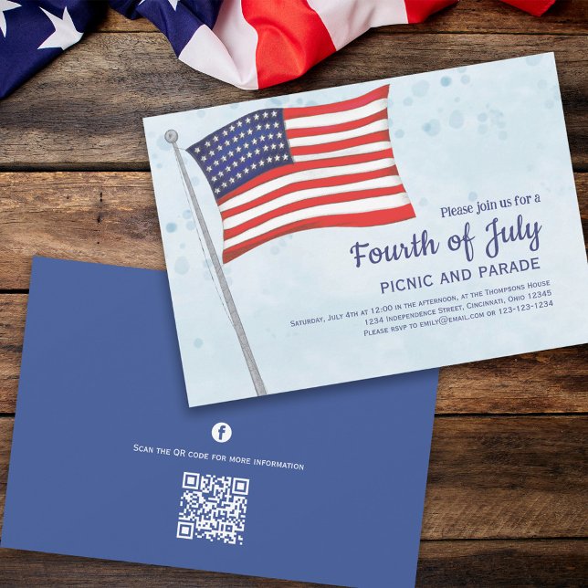Fourth of July Summer Red White and Blue Flag Invitation (Fourth of July party invitation with red, white, and blue flag. )