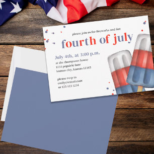 Fourth of July Summer Red White and Blue Popsicle Invitation