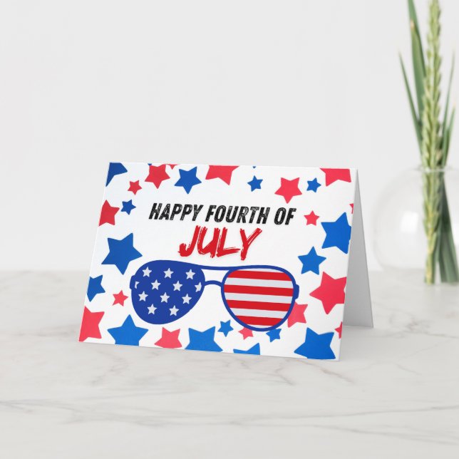 Fourth of July Sunglasses and Stars Card (Front)