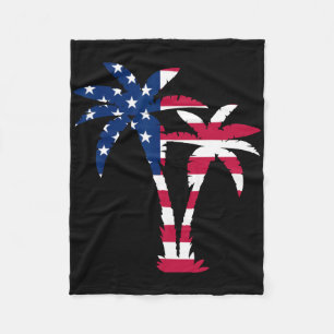 Fourth Of July Usa Patriotic American Flag On Palm Fleece Blanket