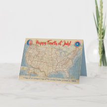 Fourth of July Vintage Map of United States Card