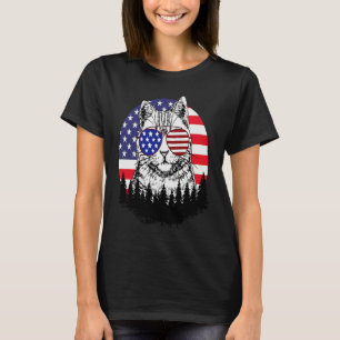 Fourth of July Womens Meowica Cute Kitten Cat Grap T-Shirt