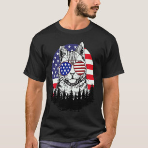 Fourth of July Womens Meowica Cute Kitten Cat Grap T-Shirt