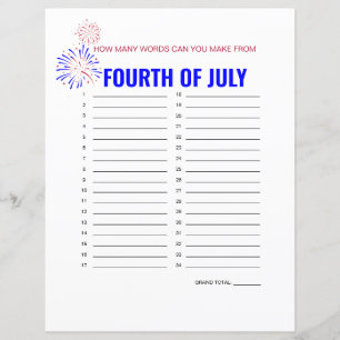"Fourth of July" Word Maker Game