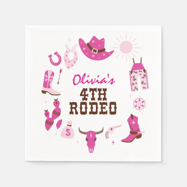 Fourth Rodeo Pink Western Cowboy 4th Birthday Napkin (Front)