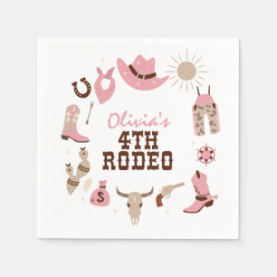 Fourth Rodeo Pink Western Cowboy 4th Birthday Napkin
