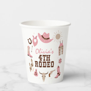 Fourth Rodeo Pink Western Cowboy 4th Birthday Paper Cups
