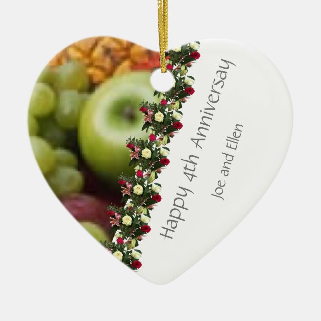 Fourth Wedding Anniversary Fruit and Flowers Ceramic Ornament (Front)