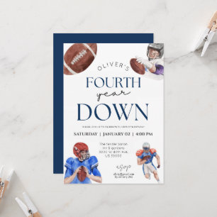 Fourth year down football theme boy 4th birthday invitation