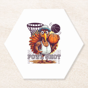 Fowl shot -Happy Thanksgiving Funny Turkey Basketb Paper Coaster