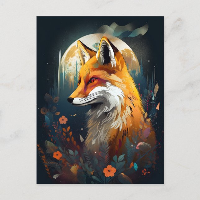 Fox Abstract Surreal Modern Boho Fantasy Art Postcard (Front)