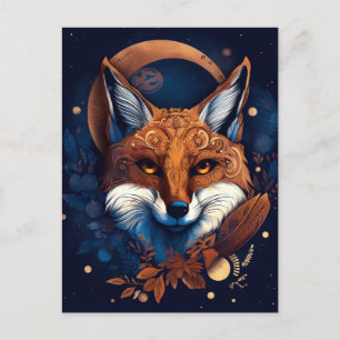 Fox Abstract Surreal Modern Boho Fantasy Art Postcard