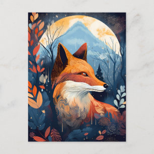 Fox Abstract Surreal Modern Boho Fantasy Art Postcard