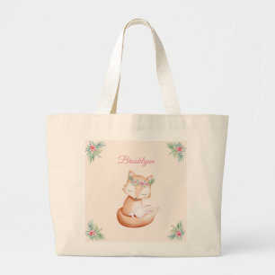 Fox and Baby Bunny Rabbit Snuggling Together Large Tote Bag