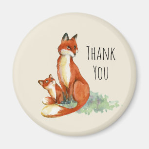 Fox and Baby Watercolor Illustration Thank You Magnet
