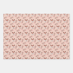 Fox and berries in peach wrapping paper sheet