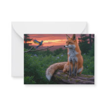 Fox and Bird at Sunset in Forest Scene with Quote