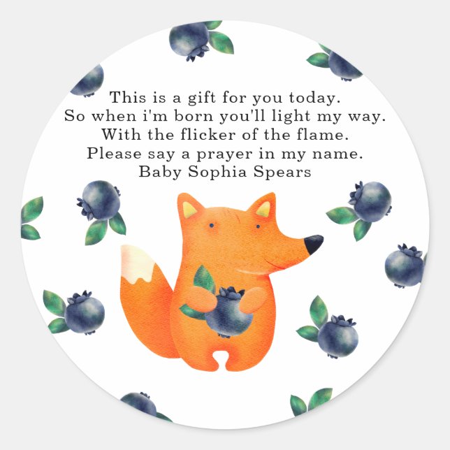Fox and Blueberries - Prayer candle label (Front)