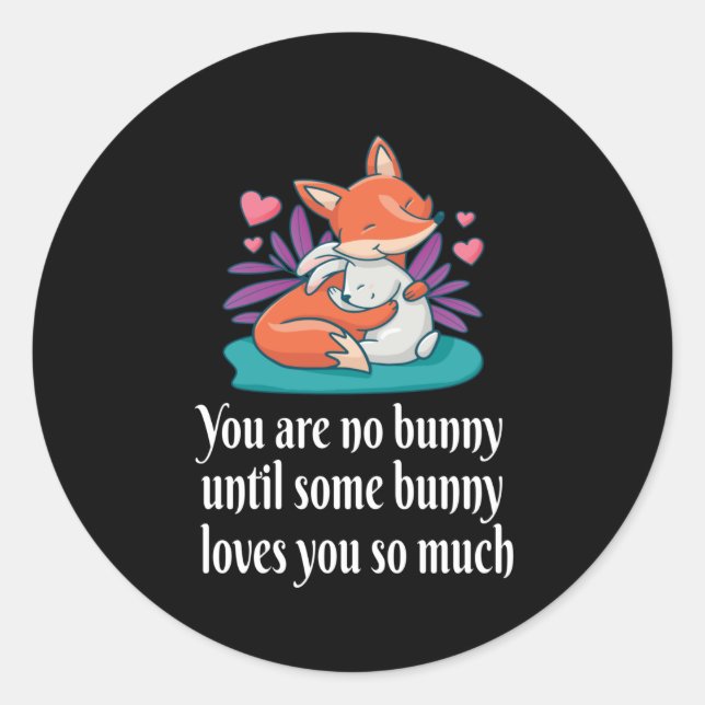 Fox And Bunny Couple Love Peace Friends Classic Round Sticker (Front)