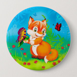 fox and butterfly 10 cm round badge