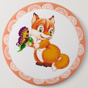 fox and butterfly 6 cm round badge
