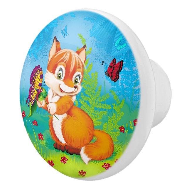 fox and butterfly ceramic knob (Right)