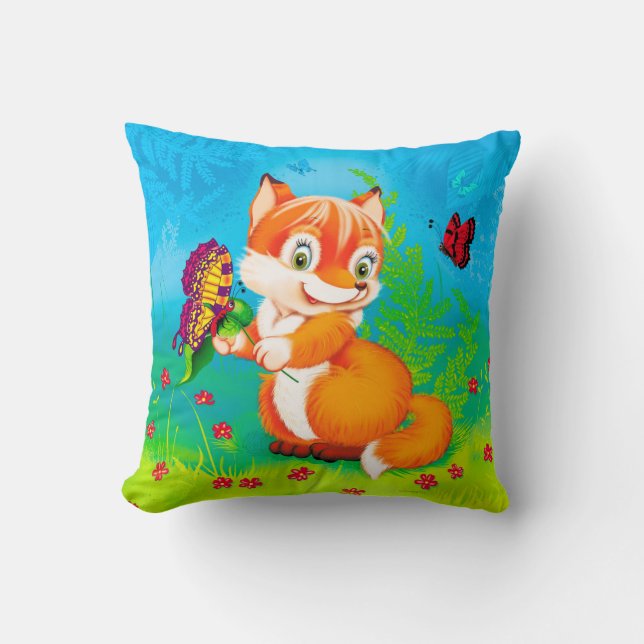 fox and butterfly cushion (Front)