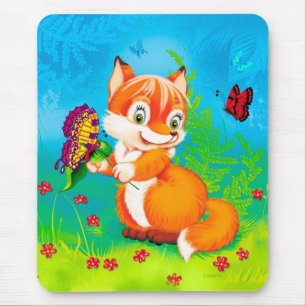 fox and butterfly mouse pad