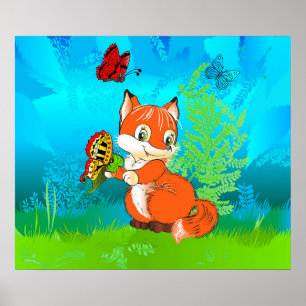 fox and butterfly poster