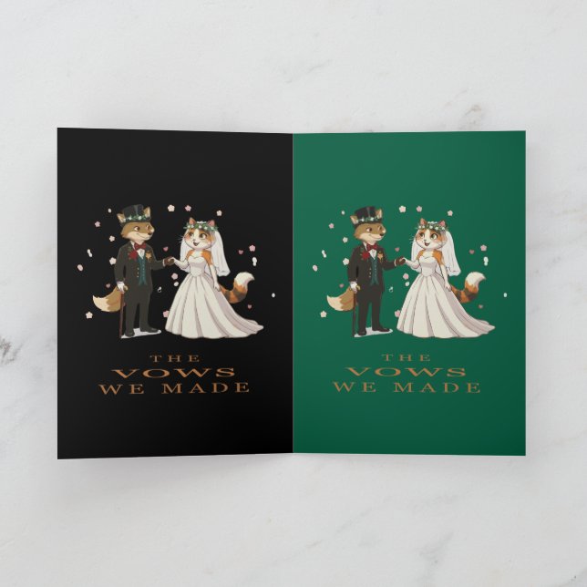 Fox and Cat Wedding Day Illustration Card (Inside)