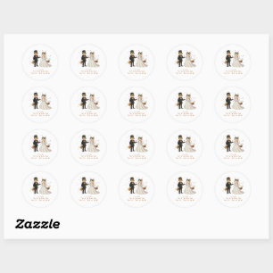 Fox and Cat Wedding Day Illustration Classic Round Sticker