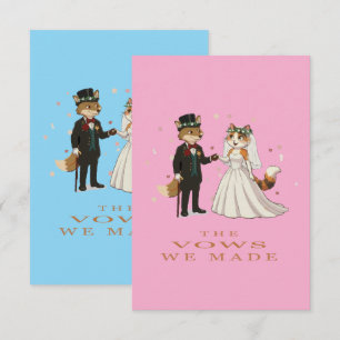 Fox and Cat Wedding Day Illustration Thank You Card