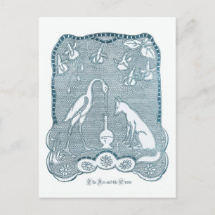 Fox and crane blue postcard