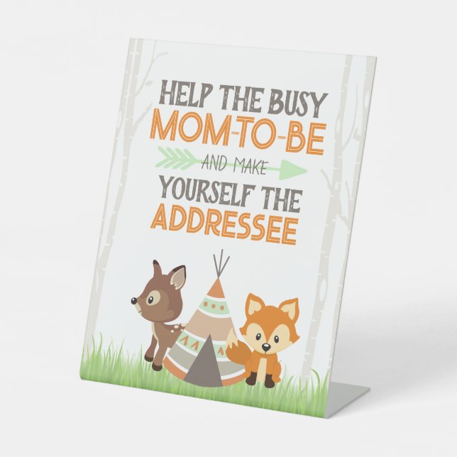 Fox and Deer Woodland Fill out the Envelope Pedestal Sign (Front)